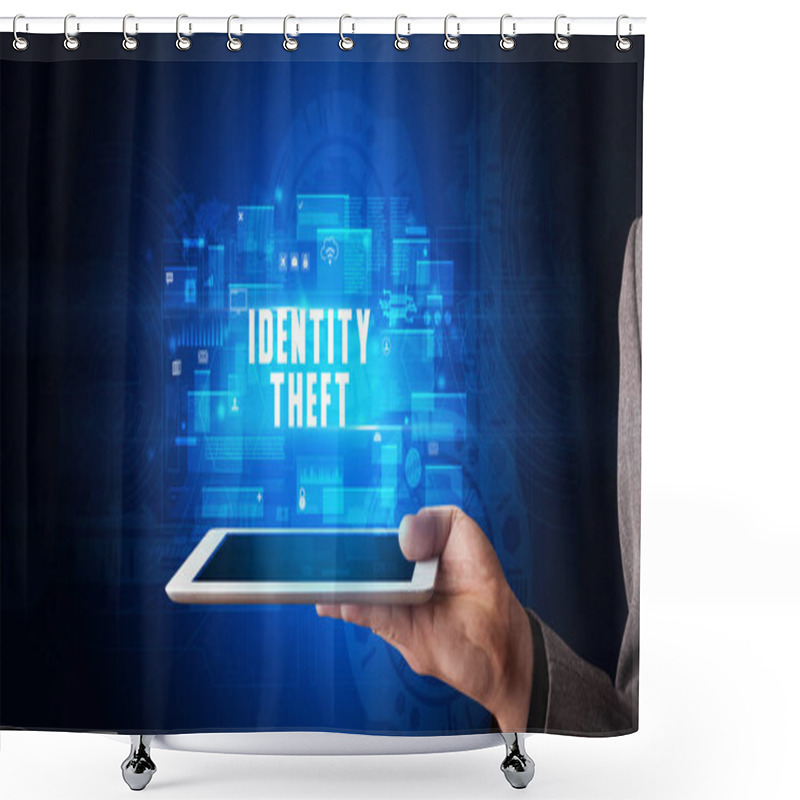 Personality  Person Holding Tablet, Security Concept Shower Curtains