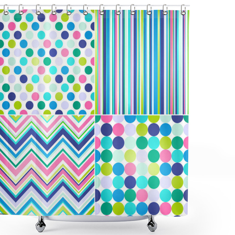 Personality  Seamless Stripes, Zig Zag And Polka Dots Background Shower Curtains