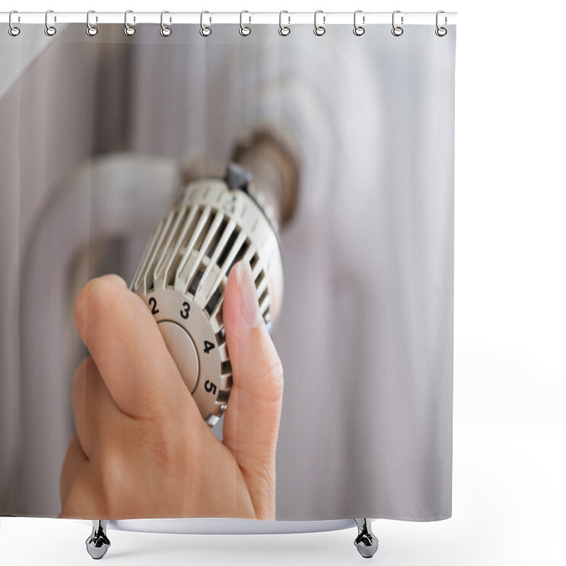 Personality  Woman Adjusting The Thermostat Shower Curtains