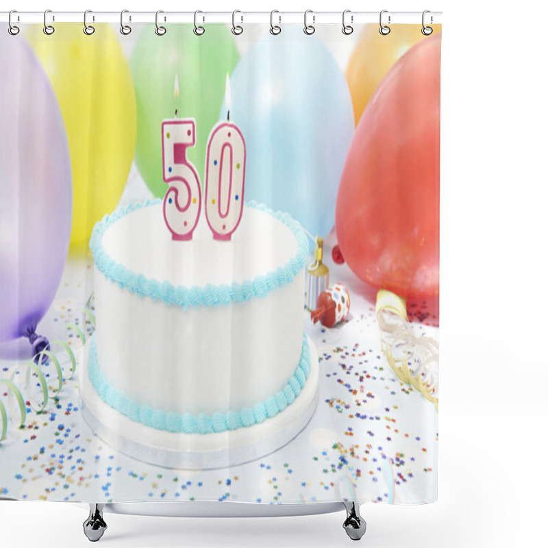 Personality  Cake Celebrating 50th Birthday Shower Curtains