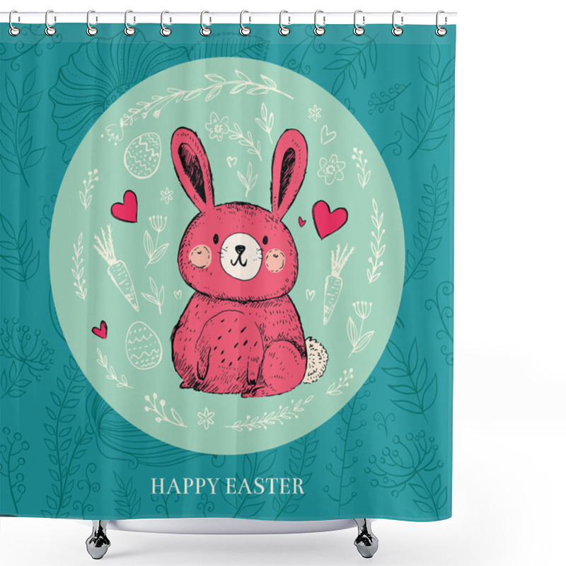 Personality  Happy Easter Greeting Card With Bunny Shower Curtains