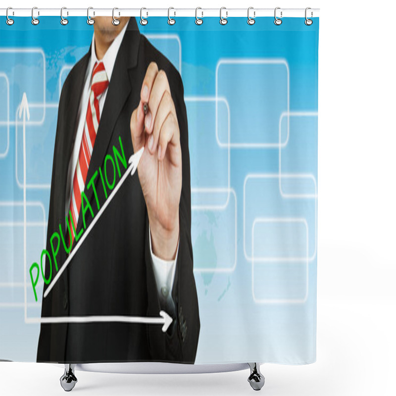 Personality  Male Hand Drawing A Graph With Population Going Up Shower Curtains