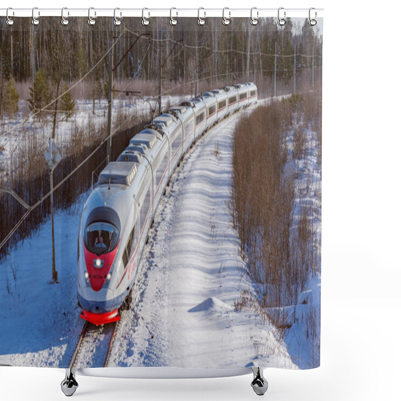 Personality  Modern High-speed Train Moves Fast. Shower Curtains