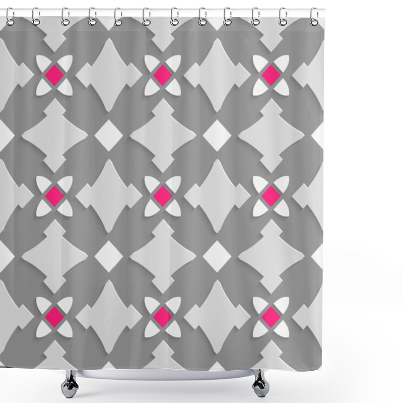 Personality  Geometrical Ornament With Shades Of Gray And Pink Squares Shower Curtains