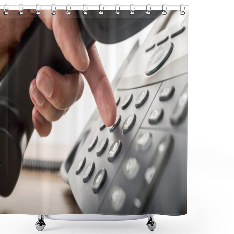 Personality  Closeup Of Dialing A Telephone Number On A Black Landline Teleph Shower Curtains