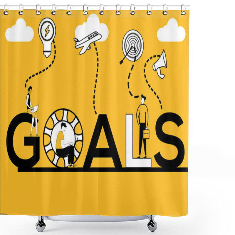 Personality  Vector Illustration Of Creative Word Concept Goal And People Doing Multiple Activities Shower Curtains