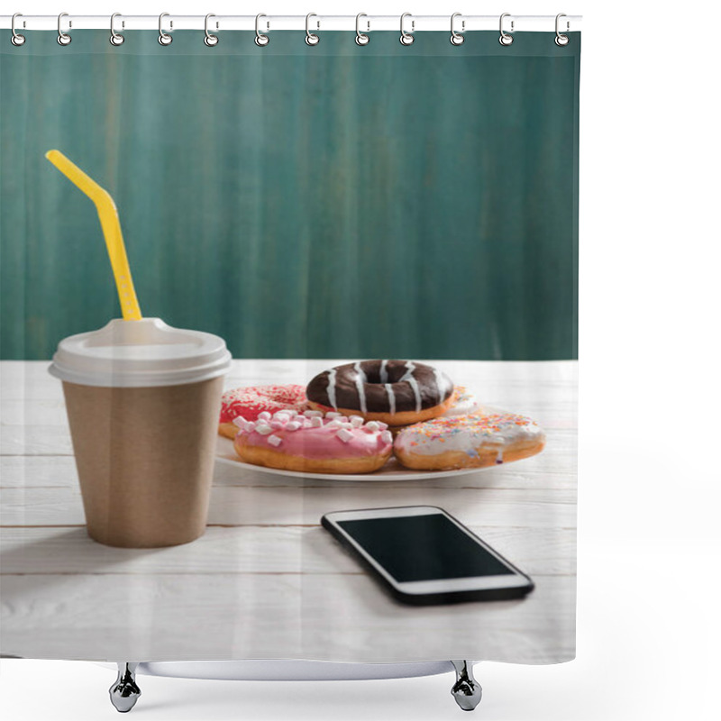 Personality  Breakfast With Coffee And Donuts Shower Curtains