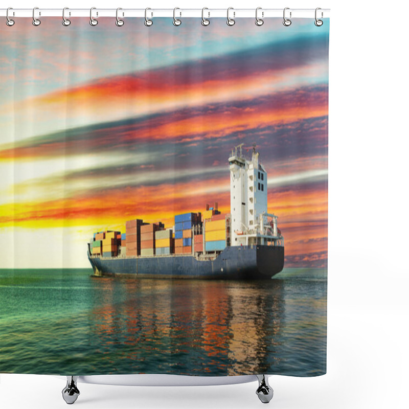 Personality  Container Ship On Sea Shower Curtains