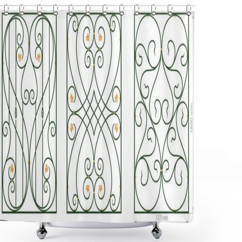 Personality  Decorative Black White Forged Gate Flat Isolated Vector Illustration With Dimension. Wrought Iron Gate. Artistic Forging Grating. Decorative Ornament. Contour With Abstract Swirls And Flowers Shower Curtains