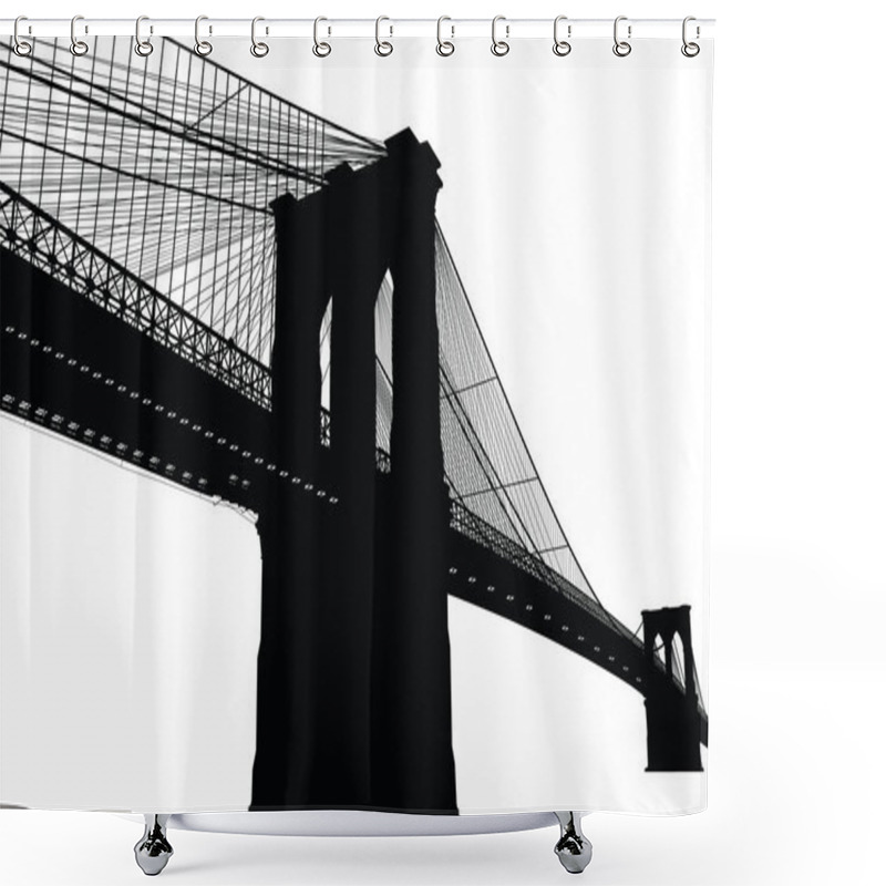 Personality  New York Brooklyn Bridge Black Silhouette Vector Illustration Shower Curtains