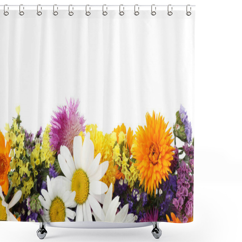 Personality  Bunch Of Beautiful Wild Flowers On White Background Shower Curtains