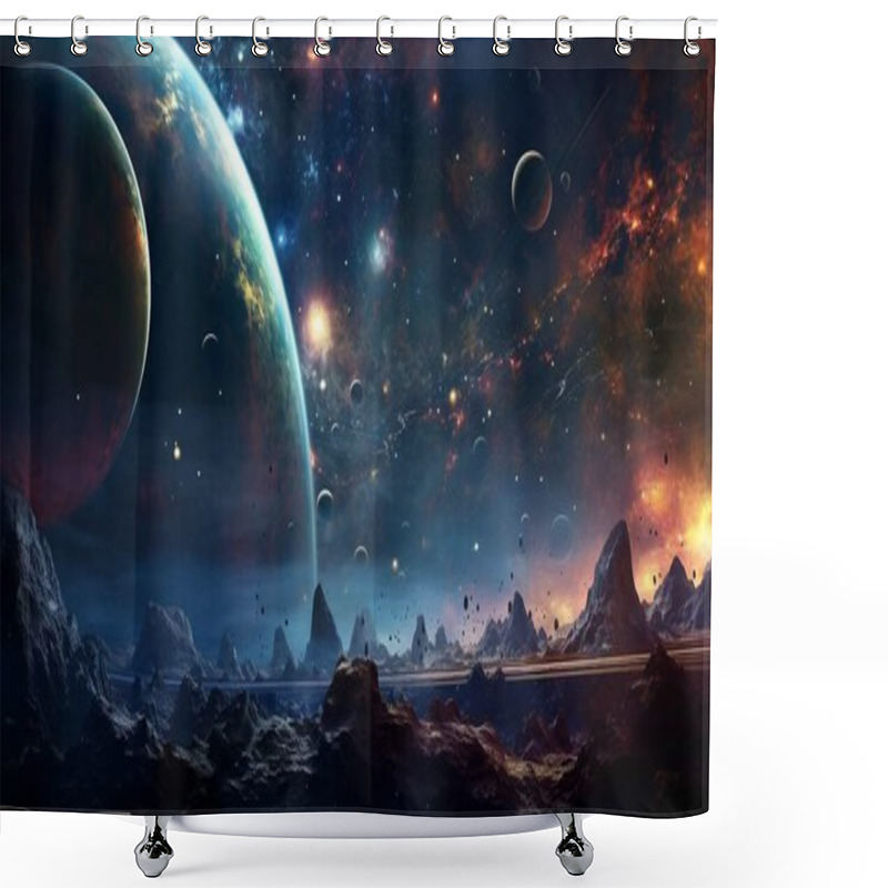 Personality  Planets With Stars, Space Galaxy Background, Background With Space And Planets, Planets In The Space With Stars Shower Curtains