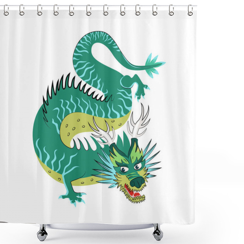 Personality  Traditional Chinese Green Dragon Zodiac Sign. Asian Sacred Symbol Of Goodness And Power. Japanese Ancient Animal Vector Illustration Isolated On White Background Shower Curtains