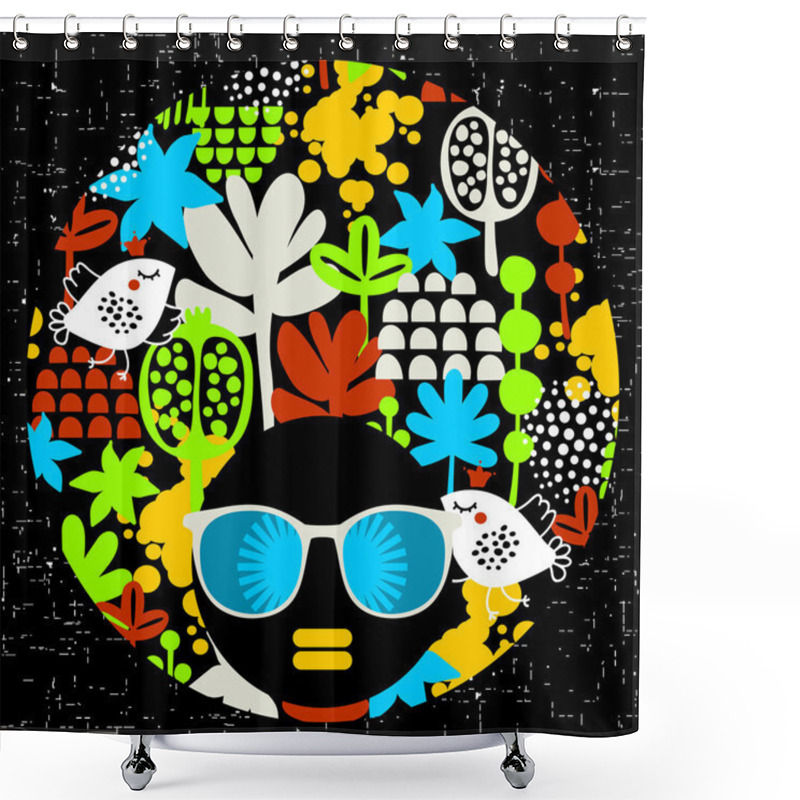 Personality  Black Head Woman In Retro Sunglasses. Shower Curtains