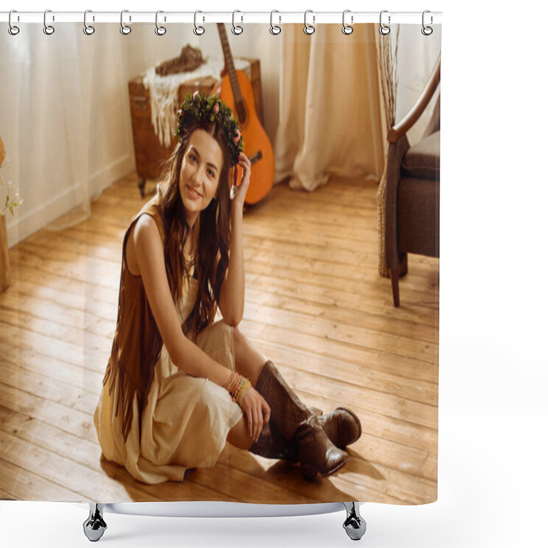 Personality  Young Woman In Boho Style Shower Curtains