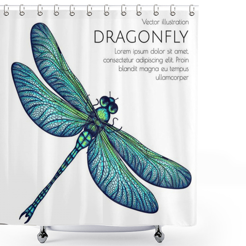 Personality   Vector Illustration Of A Green-blue Dragonfly Shower Curtains