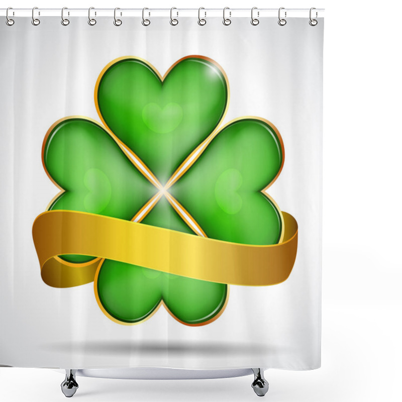 Personality  Clover Leaf & Gold Ribbon Shower Curtains