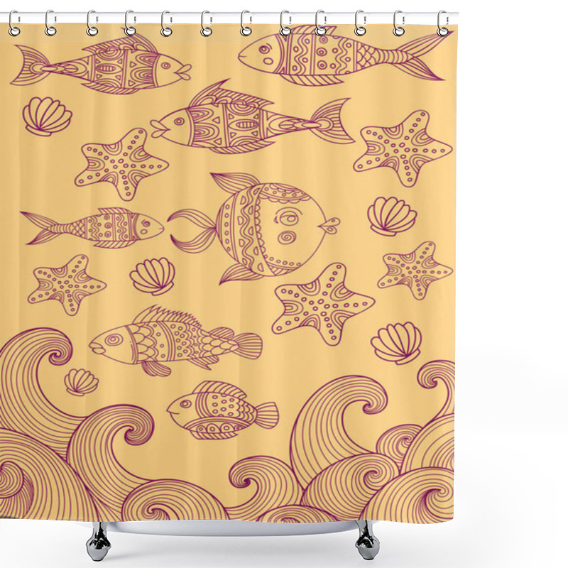 Personality  Sea Ornate Fish Vector Set Shower Curtains