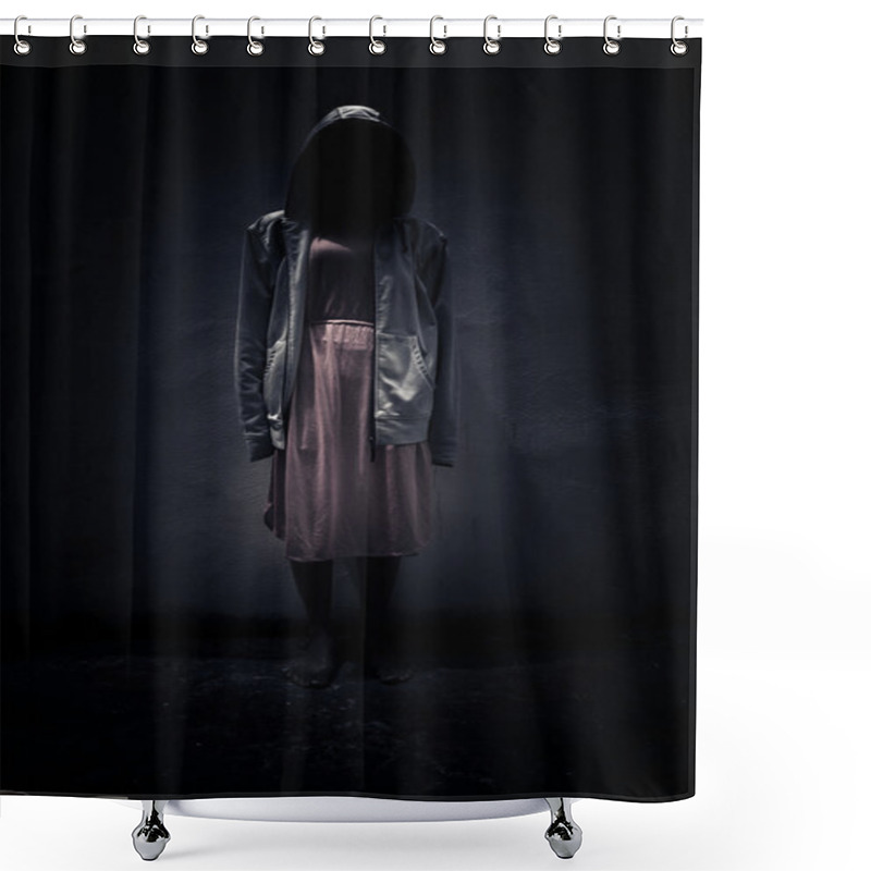 Personality  Woman Wearing Hoodie Hiding In The Dark,Scary Background For Book Cover Shower Curtains