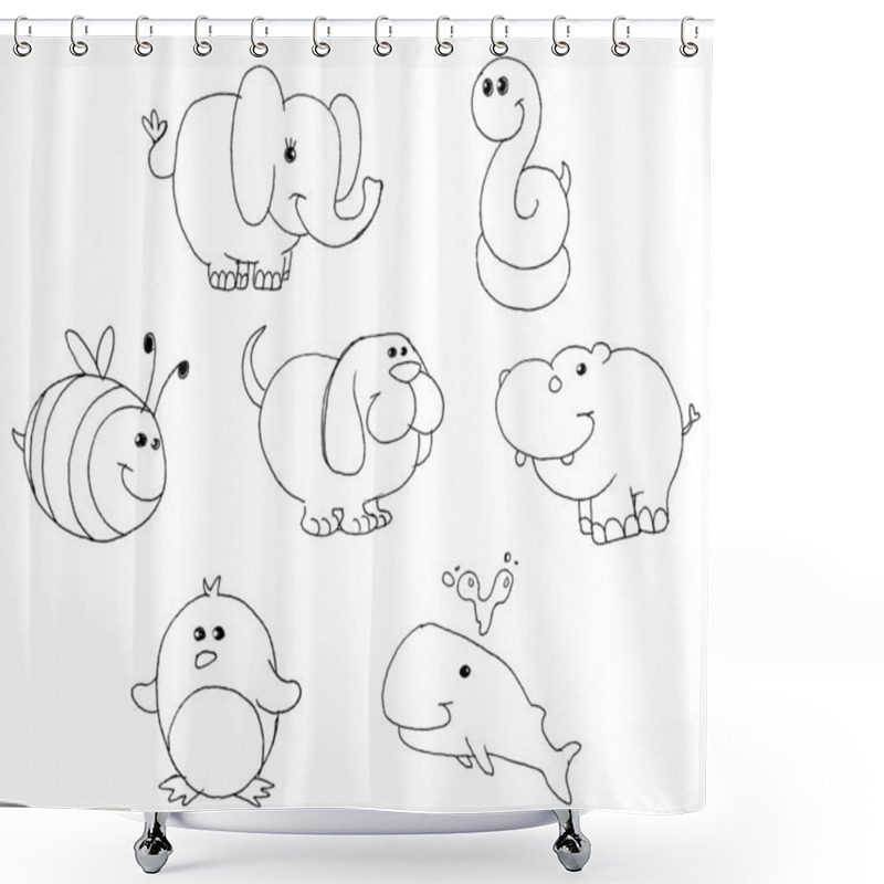 Personality  Outlined Animal Doodles Shower Curtains