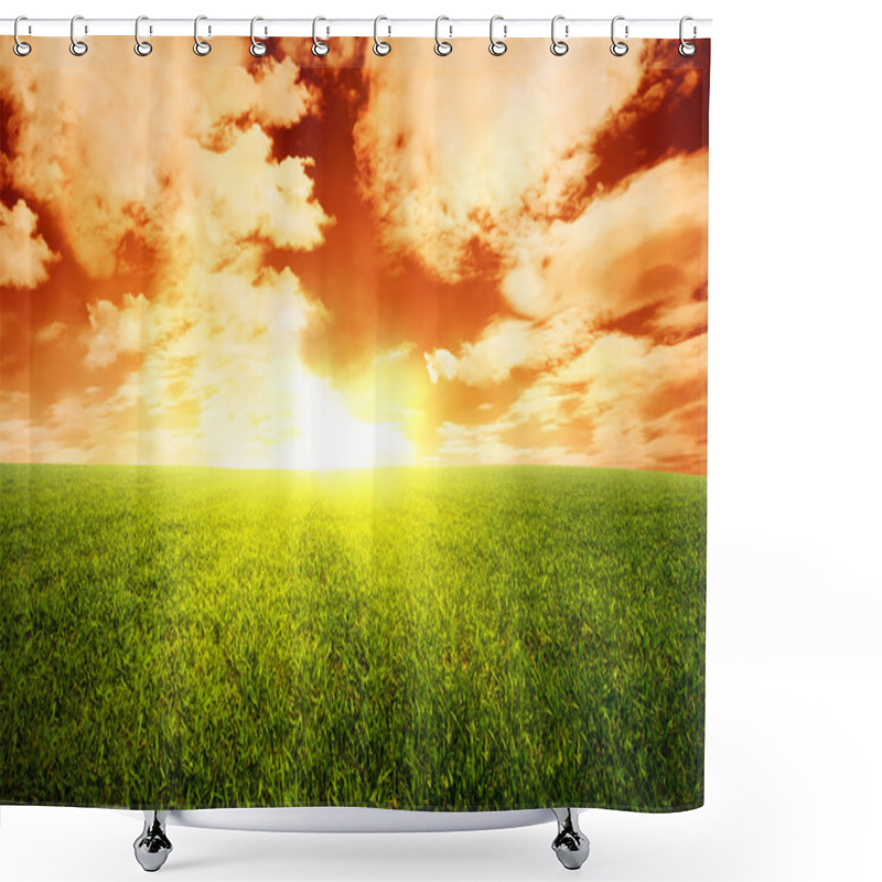 Personality  Warm Sunset Above Grass Meadow Shower Curtains