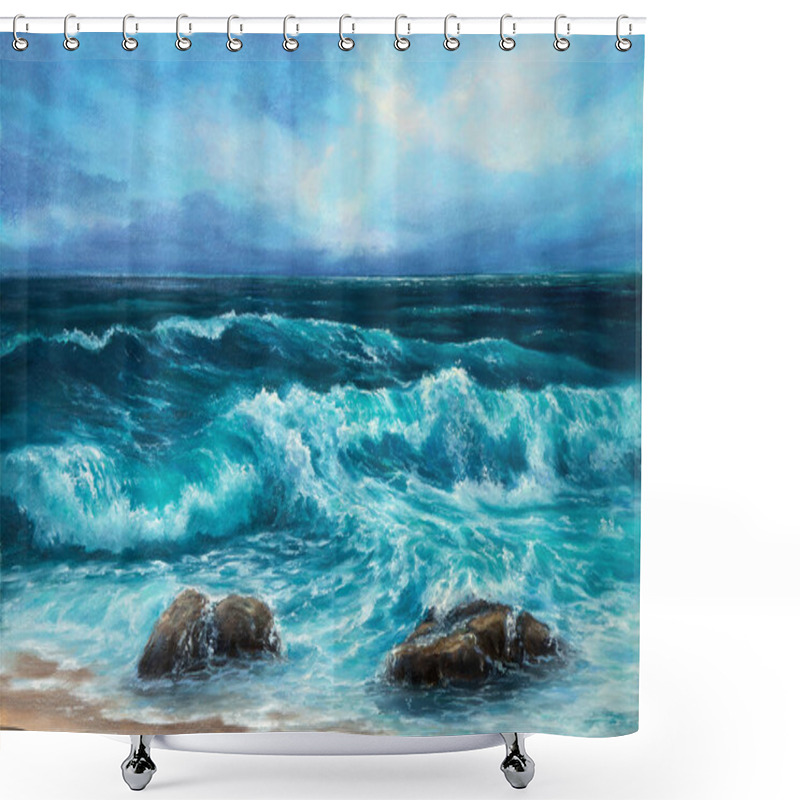 Personality  Original Oil Painting Of  Ocean And Cliffs On Canvas.Modern Impressionism Shower Curtains