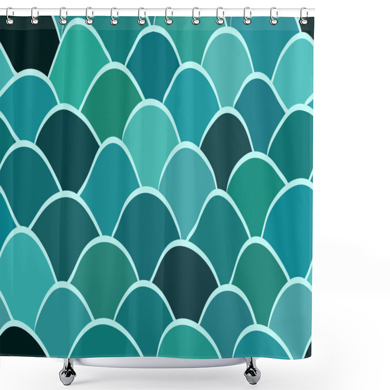 Personality  Abstract Seamless Pattern With Scale Turquoise, Green, Navy Blue, Sky Blue Shower Curtains