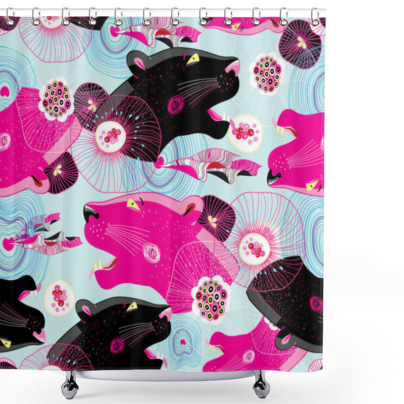 Personality  Fashionable Pattern With Panther Heads Shower Curtains