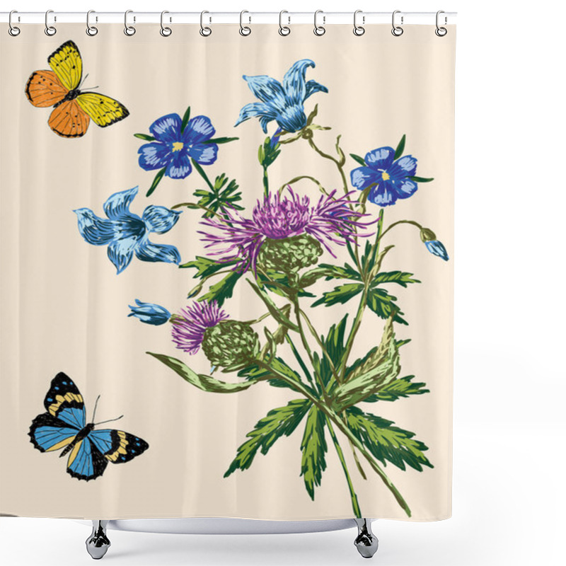 Personality  Butterflies And Wildflowers Bouquet Shower Curtains