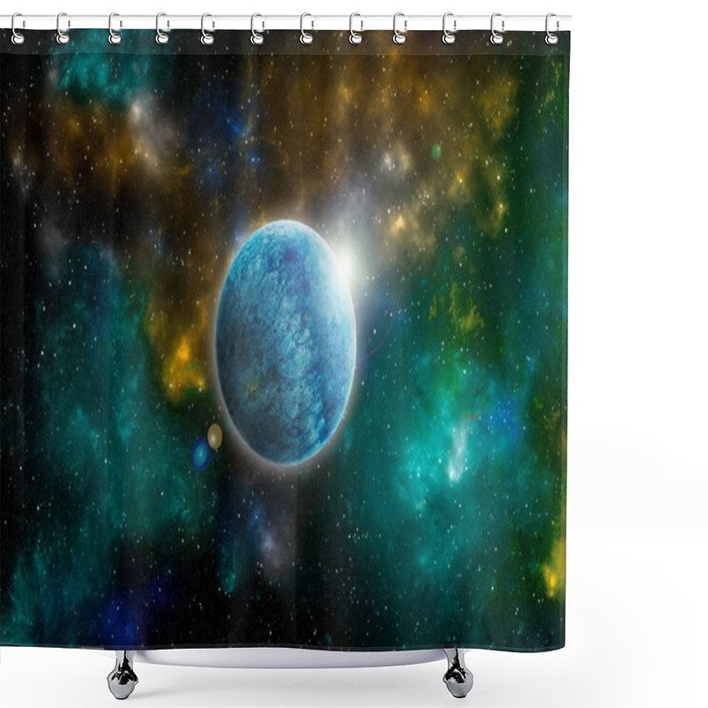 Personality  Unknown Planet From Outer Space. Space Nebula. Cosmic Cluster Of Stars. Outer Space Background. 3D Illustration. Shower Curtains