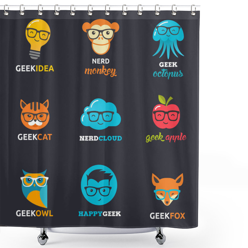 Personality  Geek, Nerd, Smart Hipster Icons - Animals And Symbols Shower Curtains