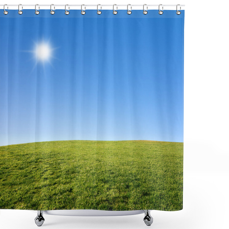 Personality  Grass Field And Blue Sky Shower Curtains