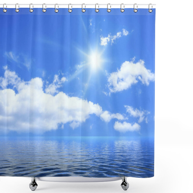 Personality  Ocean With Waves On Sunny Cloudy Blue Sky Background Shower Curtains