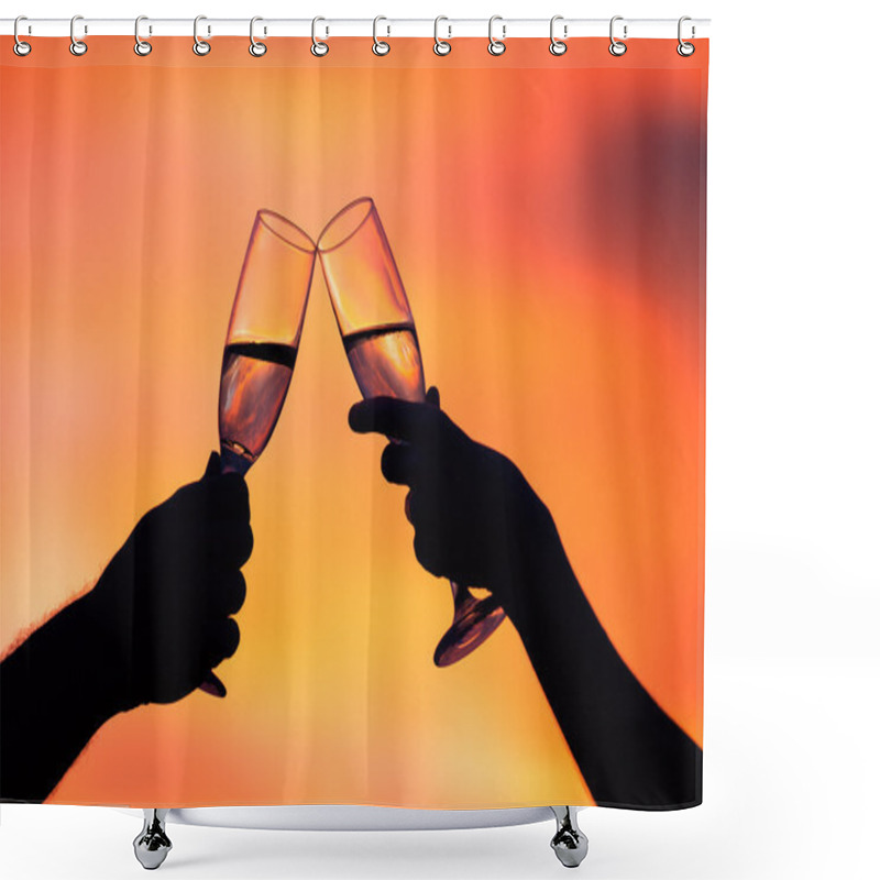 Personality  Silhouette Of Couple Drinking Champagne At Sunset Shower Curtains