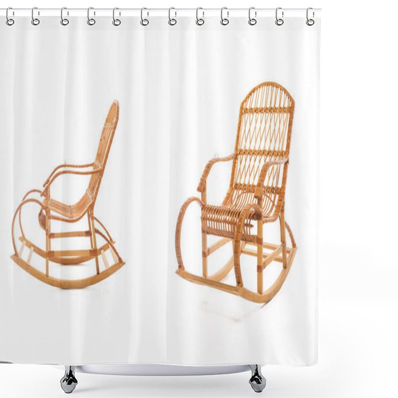 Personality  Wooden Rocking Chairs On White Background Shower Curtains