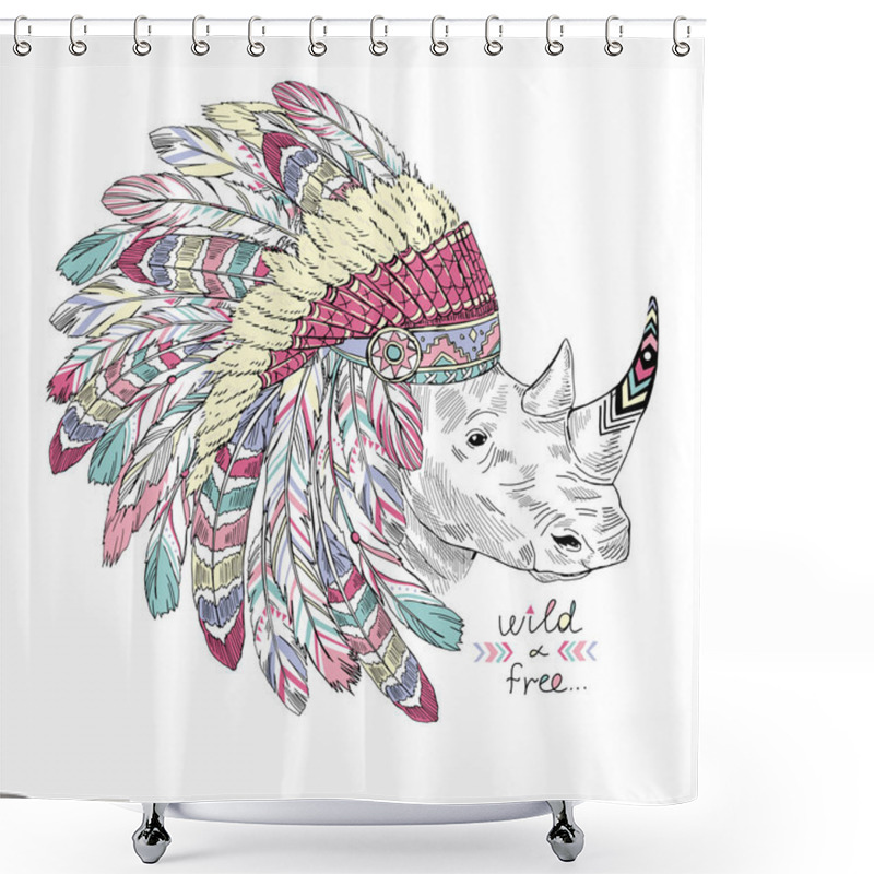 Personality  Rhino In War Bonnet Shower Curtains