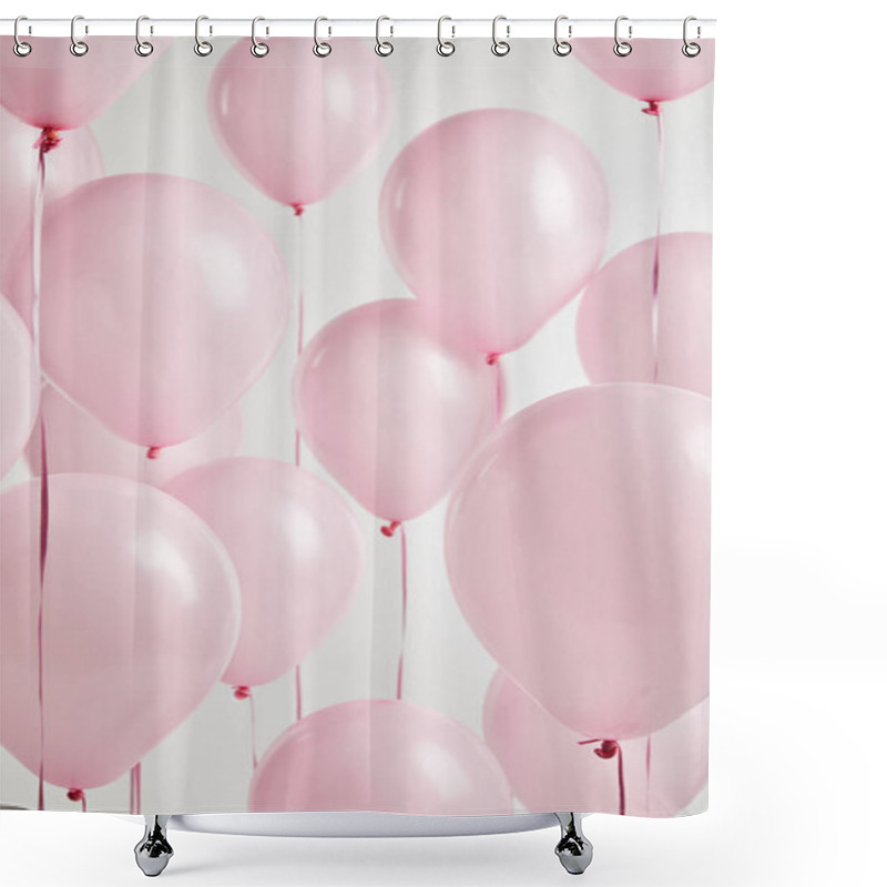 Personality  Background With Decorative Pink Balloons Isolated On White Shower Curtains