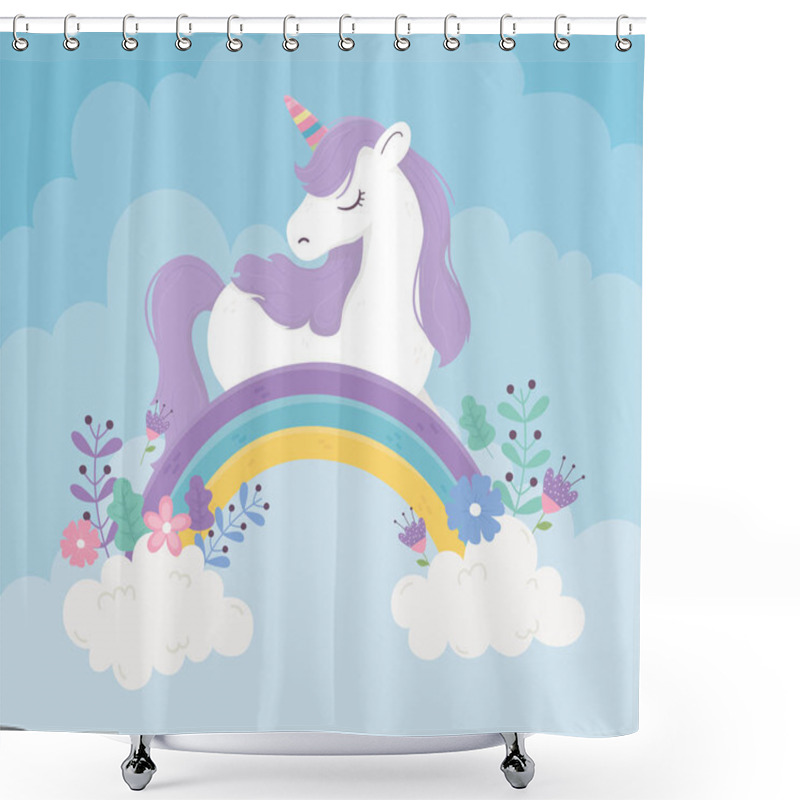 Personality  Unicorn Rainbow Flowers Clouds Sky Fantasy Magic Dream Cute Cartoon Shower Curtains