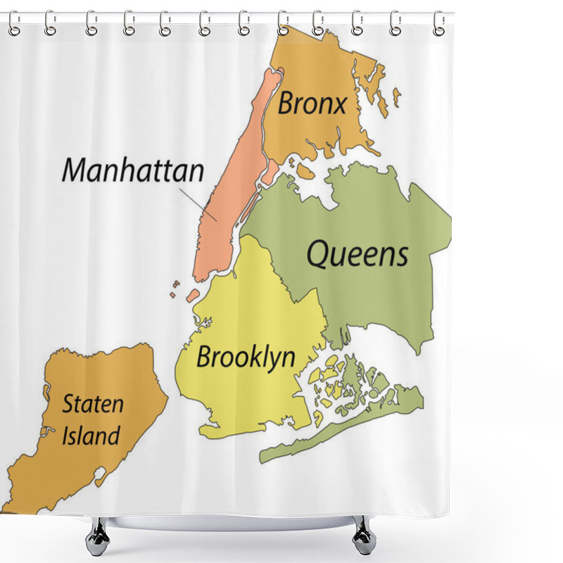 Personality  Simple Pastel Vector Map With Black Borders And Names Of Boroughs Of The New York City, USA Shower Curtains