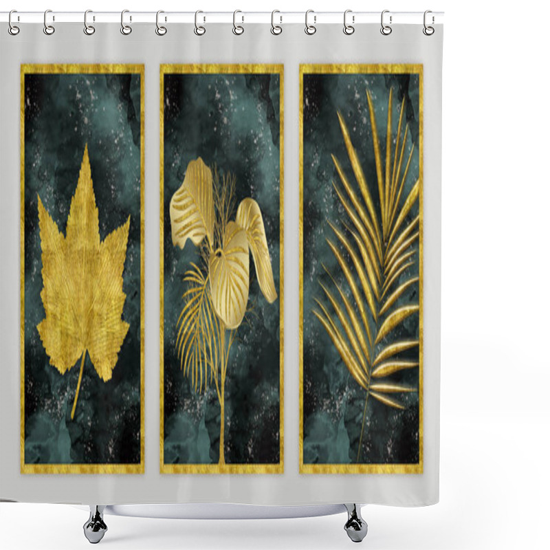 Personality  Wall Frame Home Decor.3d Golden Tree Leaves In Modern Painting Background. Shower Curtains