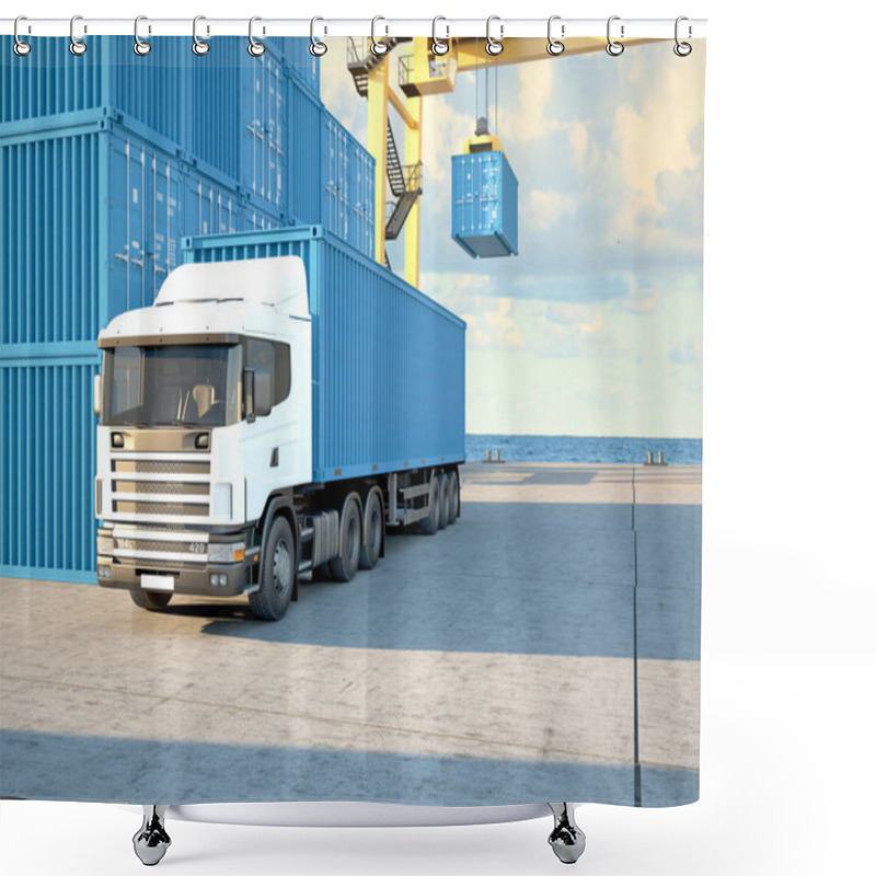 Personality  Truck With Containers. 3d Rendering Shower Curtains