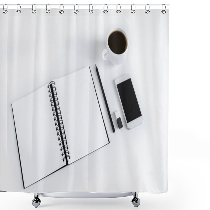 Personality  Empty Notepad And Smartphone Shower Curtains