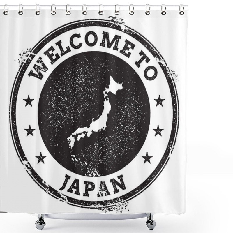 Personality  Vintage Passport Welcome Stamp With Japan Map Grunge Rubber Stamp With Welcome To Japan Text Shower Curtains