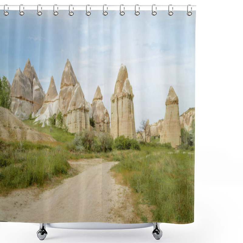 Personality  Front View Of Famous Fairy Chimneys In Valley, Cappadocia, Turkey  Shower Curtains