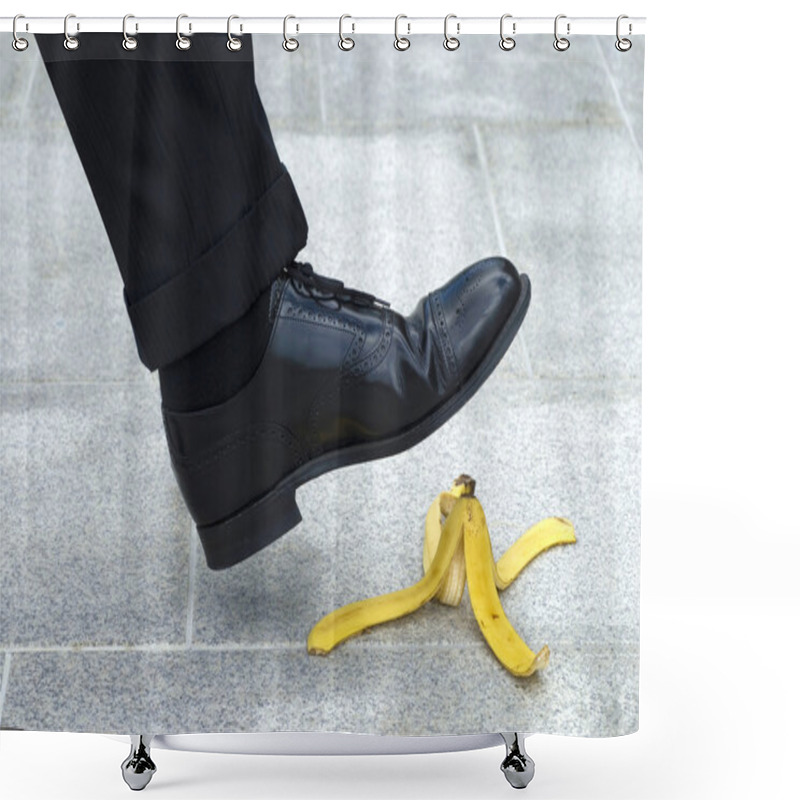 Personality  Businessman Stepping On Banana Skin Shower Curtains