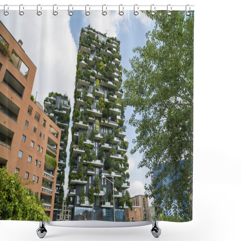 Personality  MILAN, ITALY - MAY 28, 2017: Bosco Verticale (Vertical Forest) L Shower Curtains