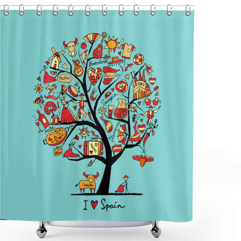 Personality  Art Tree With Spain Symbols For Your Design Shower Curtains