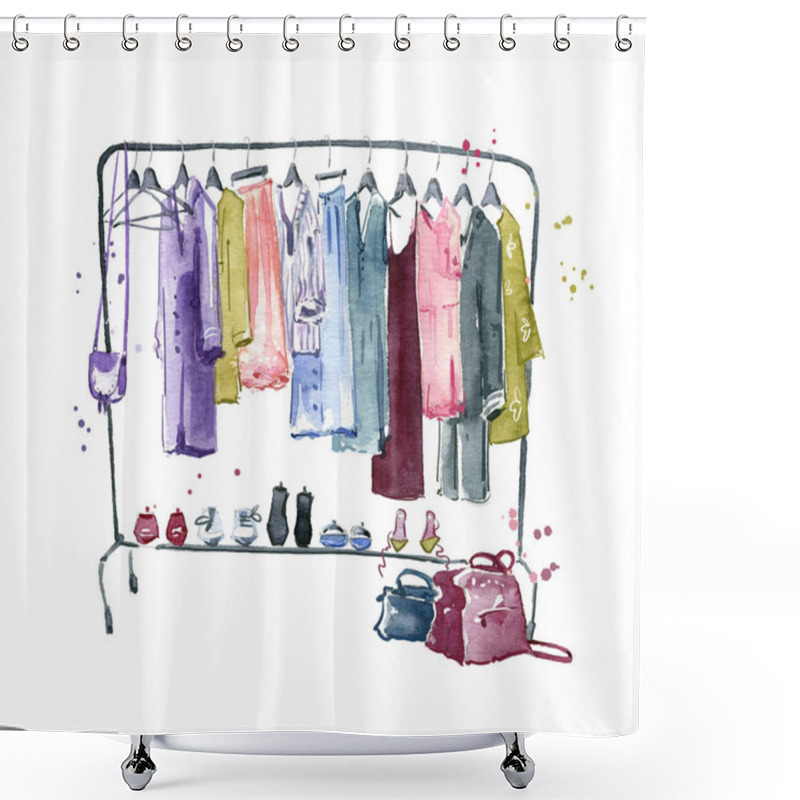 Personality  Clothes Rail, Watercolour Illustration Shower Curtains