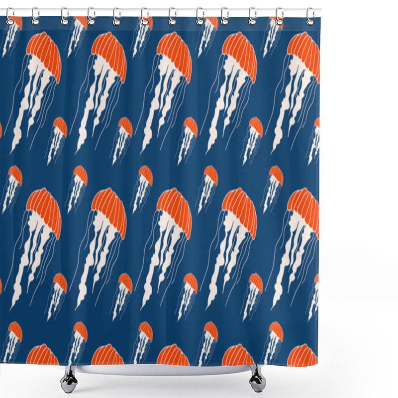 Personality  Seamless Pattern Of Jellyfish, Sea Animals For Backgrounds, Wallpapers, Textiles And Fashion. Shower Curtains