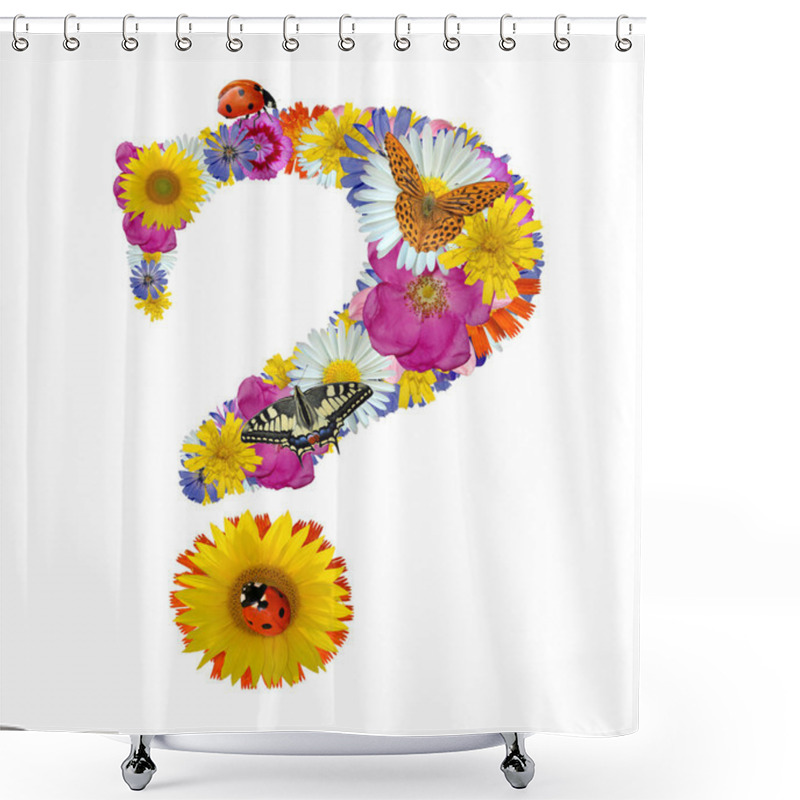 Personality  Question Mark From Flowers With Butterflies And Ladybug Shower Curtains